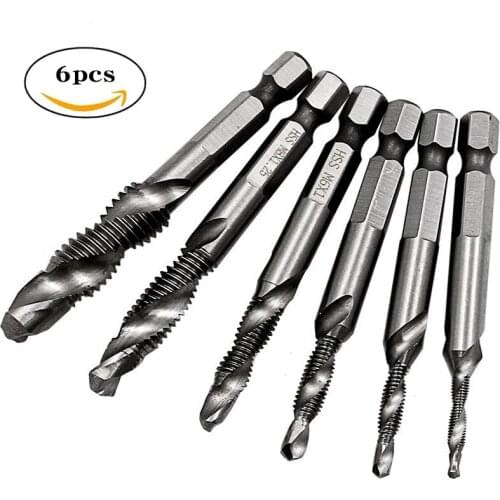 6Pcs M3-M10 Hex Shank Titanium Plated HSS Screw Thread Metric Tap Drill Bits