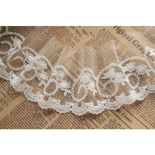 8yards Ivory Lace Trim Fabric with Embroidered Florals Bridal Veil Lace Fabric dress decoration