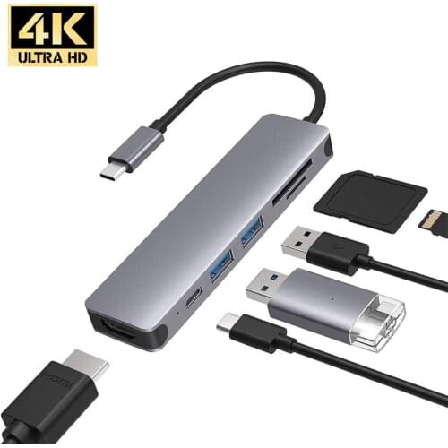 USB HUB C HUB Adapter USB C 3.0 to HDMI-compatible 4K Dock for MacBook Pro Air PC PD USB Type C SD/TF Card Reader Splitter