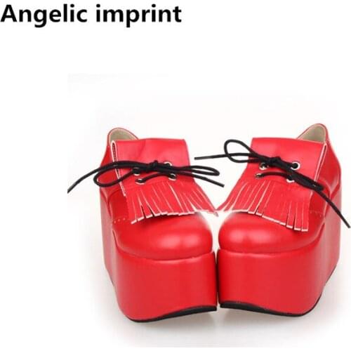 Angelic imprint woman mori girl lolita cosplay shoes lady high heels pumps women princess dress party shoes 33-47 tassles 10cm