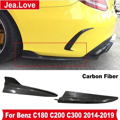 Real Carbon Fiber Side Splitter Aprons Rear Lip Bumper Diffuser Side Protector For Benz W205 C180 C200 C300 Sports Car 2014-2019