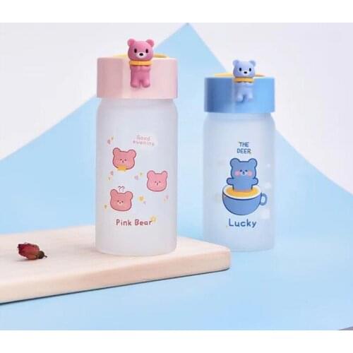 Water bottle cute cartoon bear pattern mini creative fun frosted glass ins photo girl heart home office portable drinking cup