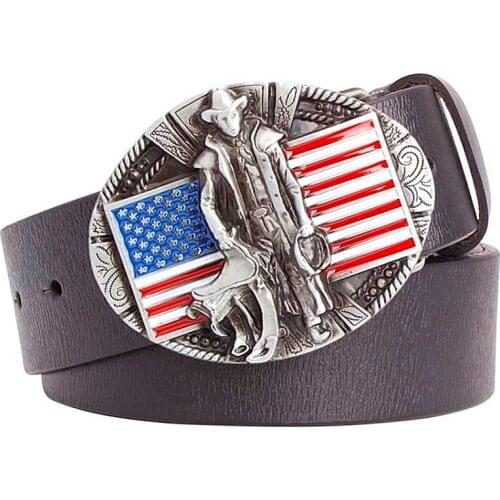 Mens leather belt cowboy buckle Genuine Leather American Western Cowboy belt Wild West cow boy belt