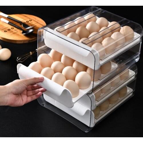 Double-Layer Egg Box Drawer Type Fresh-Keeping Storage Container Plastic Refrigerator Anti-Drop Egg Box Rack Kitchen Accessories