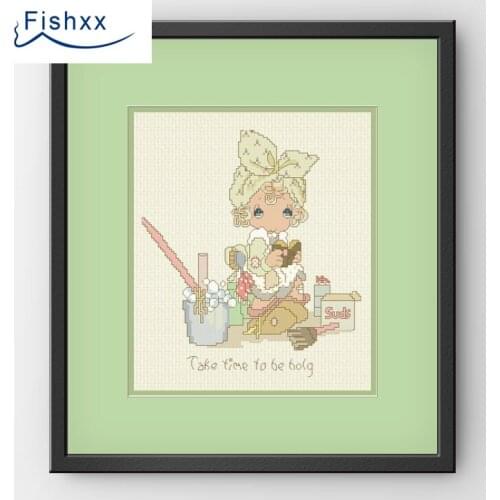 European Style Idyllic Cartoon Characters Fishxx Cross Stitch Kit H040 Finishing The Clean Girl Hand Sewing