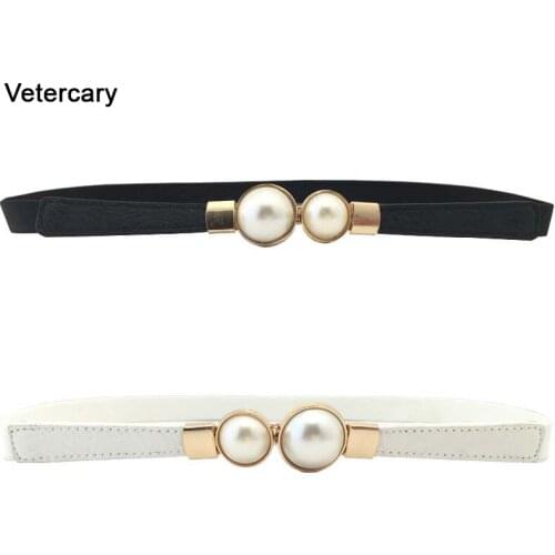 Hot Sale Pearl Belts For Women red PU Leather thin Design Woman waistaband Stylish Narrow Strap For Jeans Dress cinturon mujer