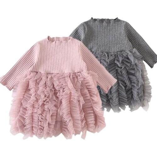 Cotton Long Sleeve Baby Girl Dress Autumn Winter Lace Fluffy Tutu Dresses for Girls 2-6 Years Children Girls Casual Clothes