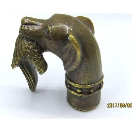 China Exquisite Handwork Carving Bronze dog Statue Cane Head Walking Stick