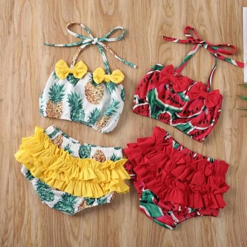 Toddler Girls Bikini Set Summer Lovely Fruit Print Bathing Suit Swimwear Outfits Beachwear 3pcs