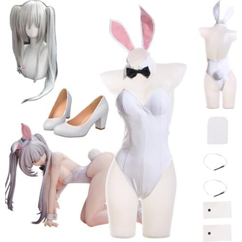 Tokisaki Kurumi Bunny Cosplay Costumes Date A Bullet Halloween Party Cosplay Anime White Sexy Bunny Cute Girl Jumpsuits Wig
