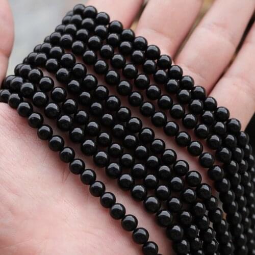 2pcs Wholesale High Quality Natural Genuine Black Tourmaline Round Loose Stone Beads 4-18mm Fit Jewelry 15"