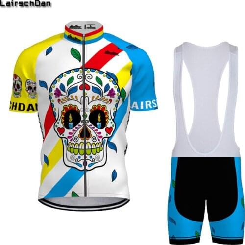 LairschDan Skull Cycling Jersey Set Men Pro Team Bicycle Clothes Polyester Short Sleeve Sportwear MTB Bike Outfit Vetement Velo
