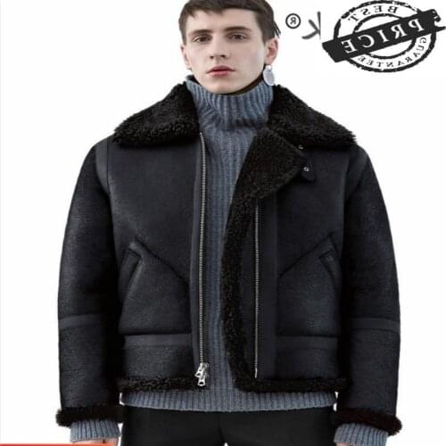 Natural Real Fur Coat Men Genuine Leather Jacket Winter Streetwear Wool Liner Shearling Coat Man Moto Biker Jackets 112