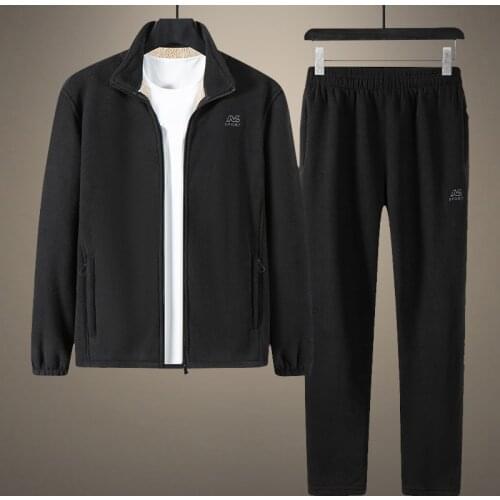 2021 Autumn Winter Mens Pure Color Sets Tracksuit Casual Thicken Fleece Warm Sportswear Hooded Jacket Pants Set Mens Track Suits