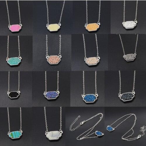 Oval Resin Druzy Drusy Pendant Necklace Fashion Colorful Acrylic Collar Brand Jewelry for Women Girls Dress Wedding Party Gift