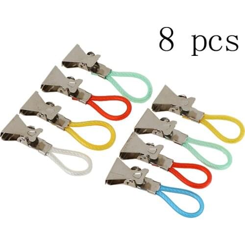 8Pcs Clothes Pegs Stainless Steel Clothespins Colorful Laundry Tea Towel Hanging Clips Loops Towel Clips Kitchen Bathroom Clips