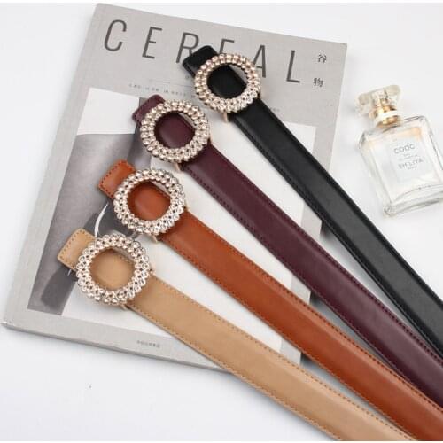 Rhinestone Buckle Adjustable Waistband European Plain PU Leather Strap Waist Belt Long Dress Accessories Lady Casual Waistbands