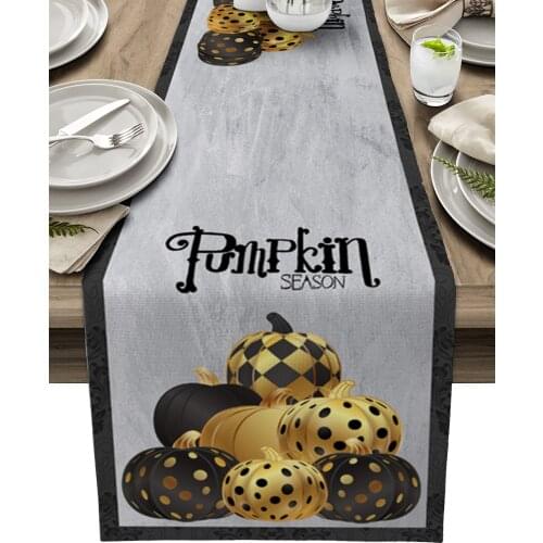 Pumpkin Texture Retro Checkered Polka Dot Table Runner Luxury Wedding Decoration Table Cover Christmas Decoration Tablecloth
