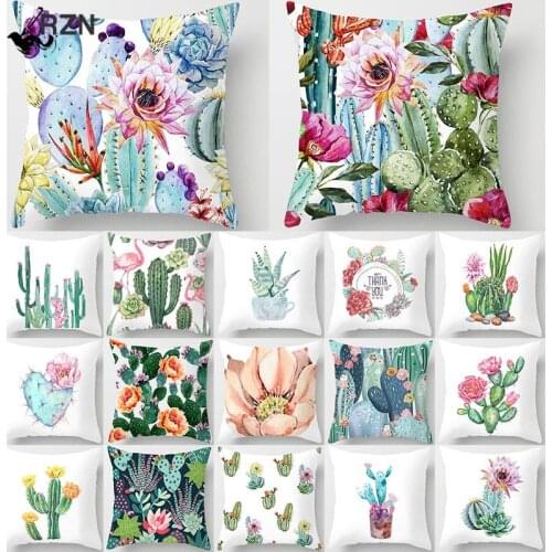 Tropical Cactus Summer Plants Pattern Cushion Cover Polyester Home Decor Decorative Car Seat Throw Pillow Cover For Sofa 40829