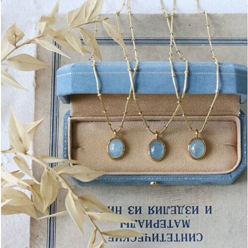 Luxury Mom Gifts Stainless Steel Jewelry for Women Pure 18K Gold Plated Beads Chain Natural Aquamarine Trend Women Necklace Blue