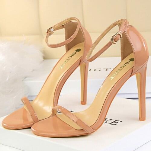 2021 New Fashion Women 11 8cm High Heels Sandals Lady Fetish Red Strappy Party Dress Shoes Stripper Stiletto Leather Nude Pumps