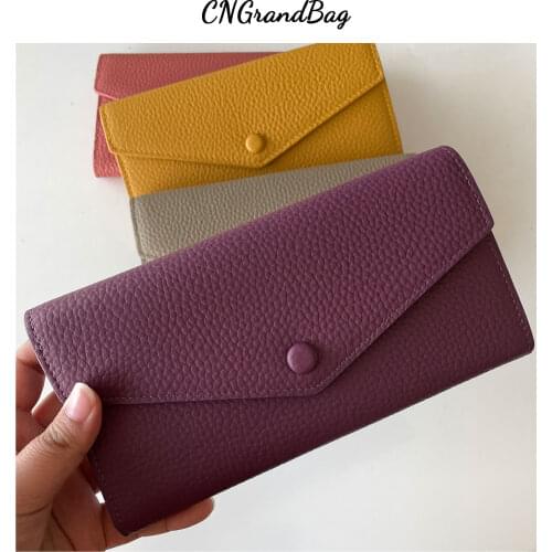 Women Genuine Leather Long Wallet Fashion Fold Leather Phone Wallet Ladies Envelope Wallet Hand Purse