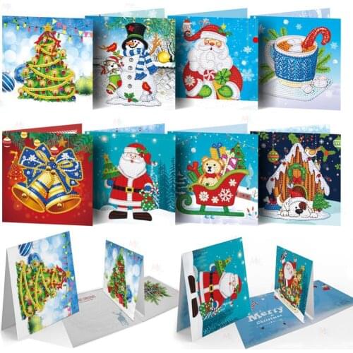 8 Pcs Diamond Painting Cards Cartoon Christmas Cards 5D DIY Special Diamond Painting Card Postcards Birthday Xmas Gift for Girls