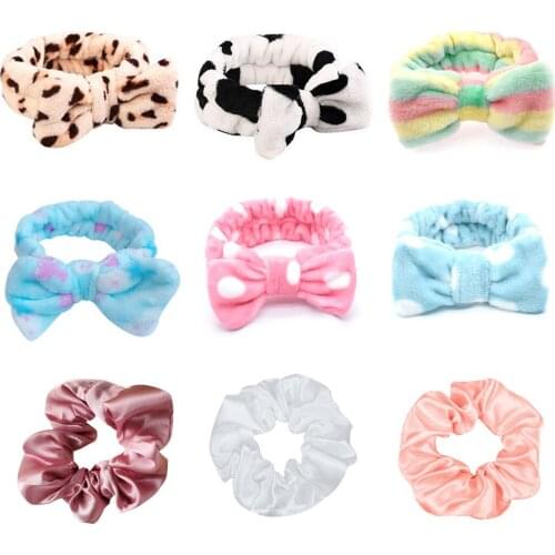 9PCS Wash Face Hair Holder Hairbands Soft Warm Coral Fleece Bow Animal Ears Headband For Women Girls Fashion Hair Accessories