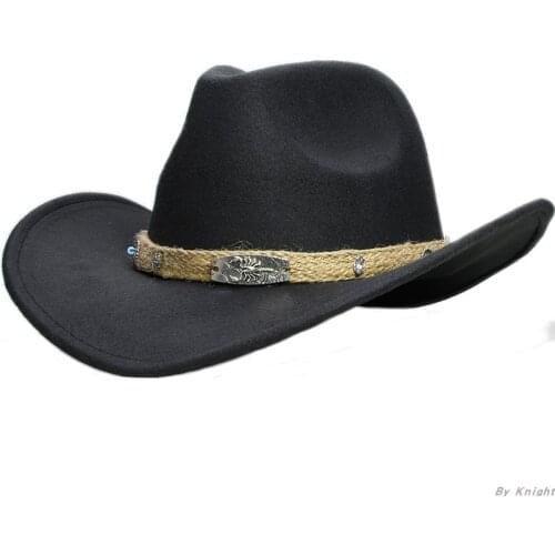 A156 Adult Wool Fedoras Hats Kids Parents Outside Woolen Cowboy Hat Students Leisure Headwear Mens Cowboy Hats Adjust Size