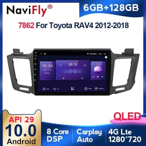 NaviFly 6GB+128GB QLED Screen 1280*720 Android 10 Car Radio Audio Multimedia Player For Toyota RAV4 4 XA40 5 XA50 2012 - 2018