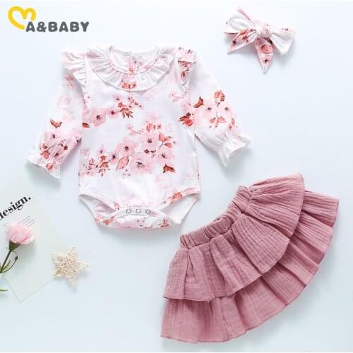 Ma&Baby 0-24M Spring Autumn Flower Infant Toddler Newborn Baby Girl Clothes Set Ruffle Long Sleeve Romper Skirts Headband Outfit