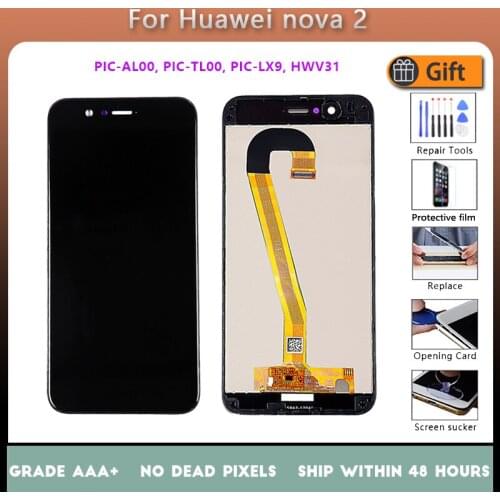For Huawei nova 2 PIC-AL00 PIC-TL00 PIC-LX9 LCD screen assembly with front case touch glass,With repair parts LCD Display Black