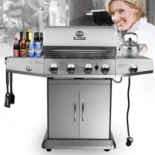 Gas Barbecue Gril four burners+Sider Burner,Commercia Outdoor Gas Stove Oven All Stainless Steel BBq Grill Easily Cleaned CE
