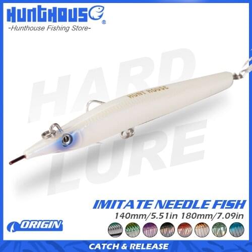 Hunthouse leurre stickbait needle pencil sea fishing lure hard bait sea bass 140mm/180mm sinking skipping garfish sphyraena