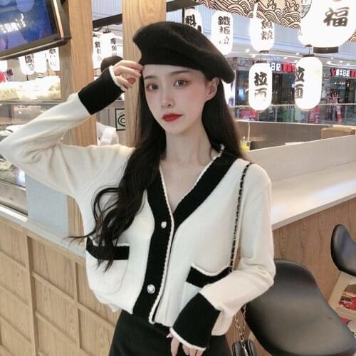 Vintage Ladies Knitted Cardigans Sweaters Women Long Sleeve V-neck Korean Office Fashion Slim Tops Cardigans 2021 Autumn Winter