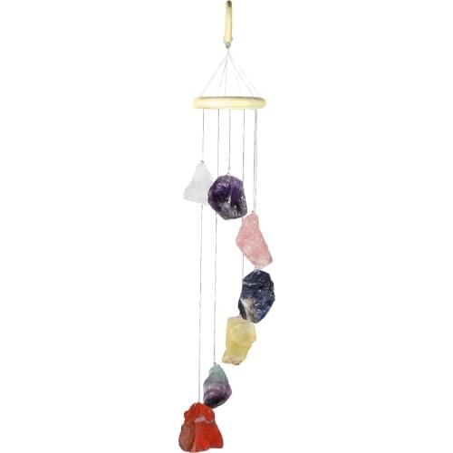 TUMBEELLUWA Colorful Raw Stones Crystal Wind Chimes Home Garden Decoration 17-21 Inches