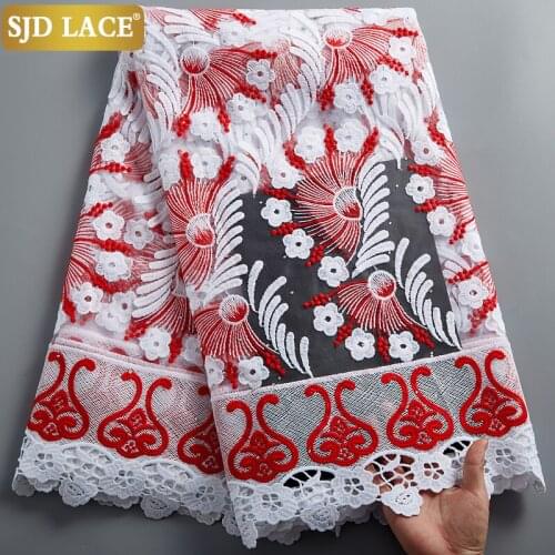 SJD LACE 2021 Red African Lace Fabric Embroidery Bridel Materials French Laces Fabric Beatiful Soft Milk Silk For Wedding A2382