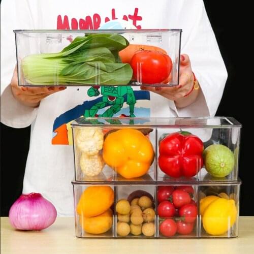 Kitchen Storage Box Refrigerator Food Storager Transparent Compartment Fresh-Keeping Boxes With Lid Fruits Vegetables Organizer