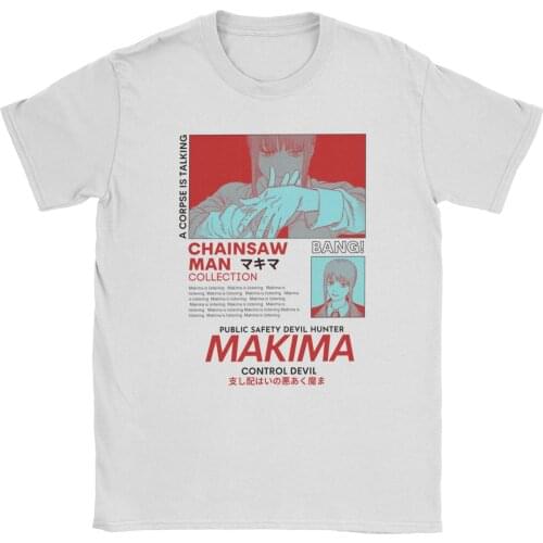 Makima Red Chainsaw Man Mens T Shirts Anime Vintage Tee Shirt Short Sleeve Crew Neck T-Shirts Cotton Classic Tops