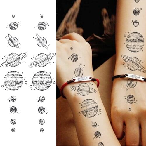 Planet Minimalist Temporary Tattoos For Lady Kids Geometric Body Art Arm Fake Tattoo Sticker Round Sheets Women Waterproof Tatoo