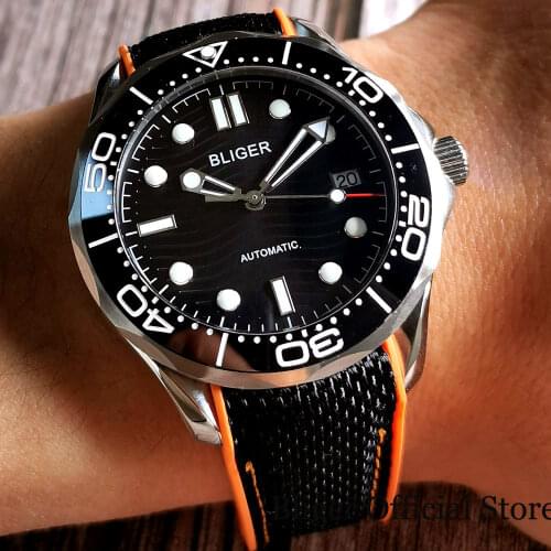BLIGER Black Dress 24 Jewels NH35A MIYOTA 8215 Automatic Men Watch Screw Crown Rubber Band Luminous Dial