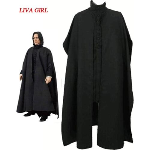 Deathly Hallows Severus Snape Cosplay Costume Black Robe Halloween Uniforms for Men