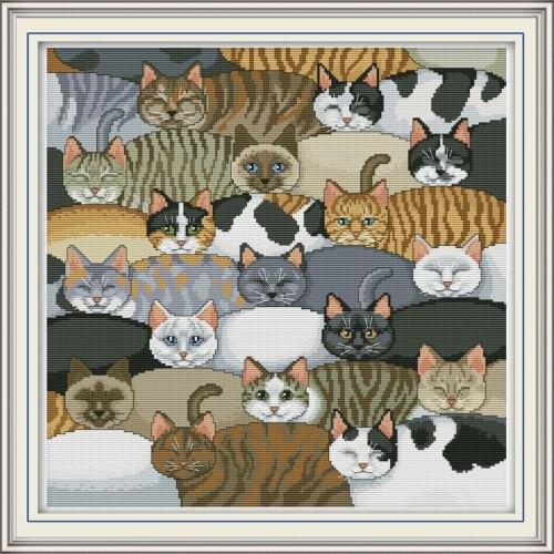 Cute Cats Cross Stitch Kits Printed patterns canvas Living room Embroidery Needlework set Easy Cross-stitch kit DIY Home Decor