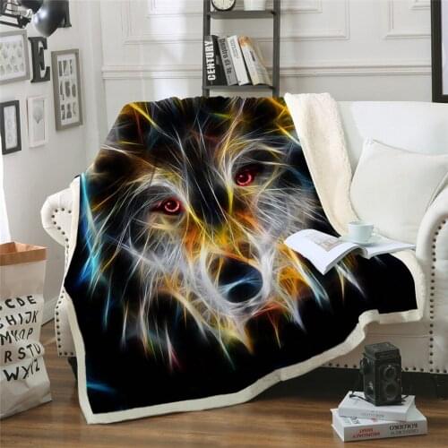 2020 New 3D Wolf Microfiber Warm Bed Blanket Vivid Animal Printed Throw Blanket for Boys Black Home Fashion Blanket