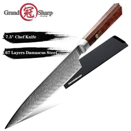 Grandsharp 7.5 Inch Damascus Steel Chef Knife Kitchen Knife Japanese Chef Knives Sashimi Cutlery Rosewood Handle Cooking Tools