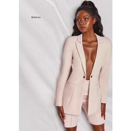 Long Sleeve Sexy Outfits for Women Solid Office Lady Daily Suits Street Wear Fashion Blazer and Short Set