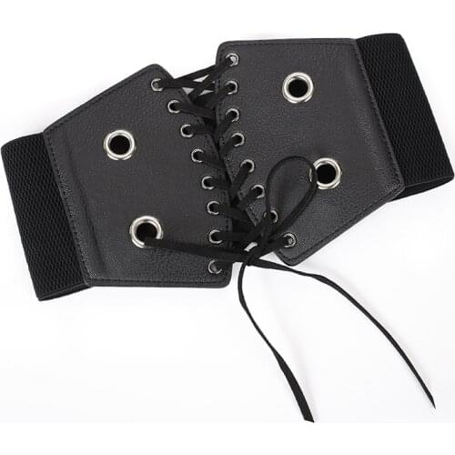 Sexy Rivet Design Corsets Women Corset Belt PU Leather Cummerbunds Bandage HOT Elastic Cincher Wide Waistband Cummerbund Black