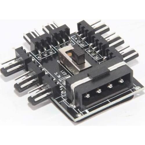 PC Computer IDE Molex 1 to 8 Multi Way Splitter Cooler Cooling Fan Hub 3pin 12V Power Socket PCB Adapter 2 Level Speed Control