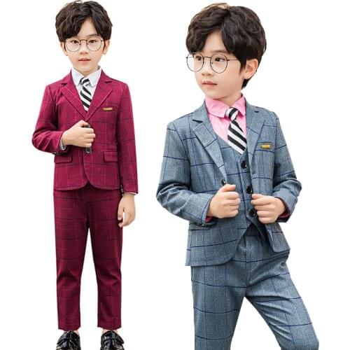 Checkered Baby Boy Festive Costume Formal Children Wedding Suits Dresses Kids Party Piano Clothes Tuxedo Business Uniform Sets