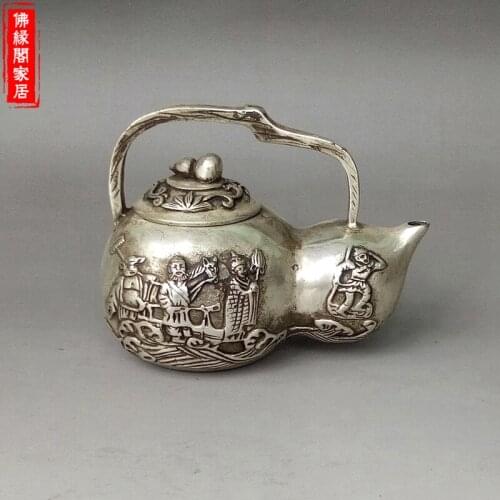 Rare Qing Dynasty QianLong(1726---1796) Silver teapot,Xi You Ji, free shipping